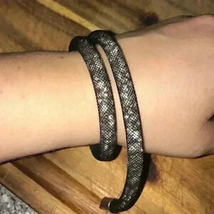 Black Mesh Snake Coil Bracelet • Adjustable Wrap • Statement Jewelry